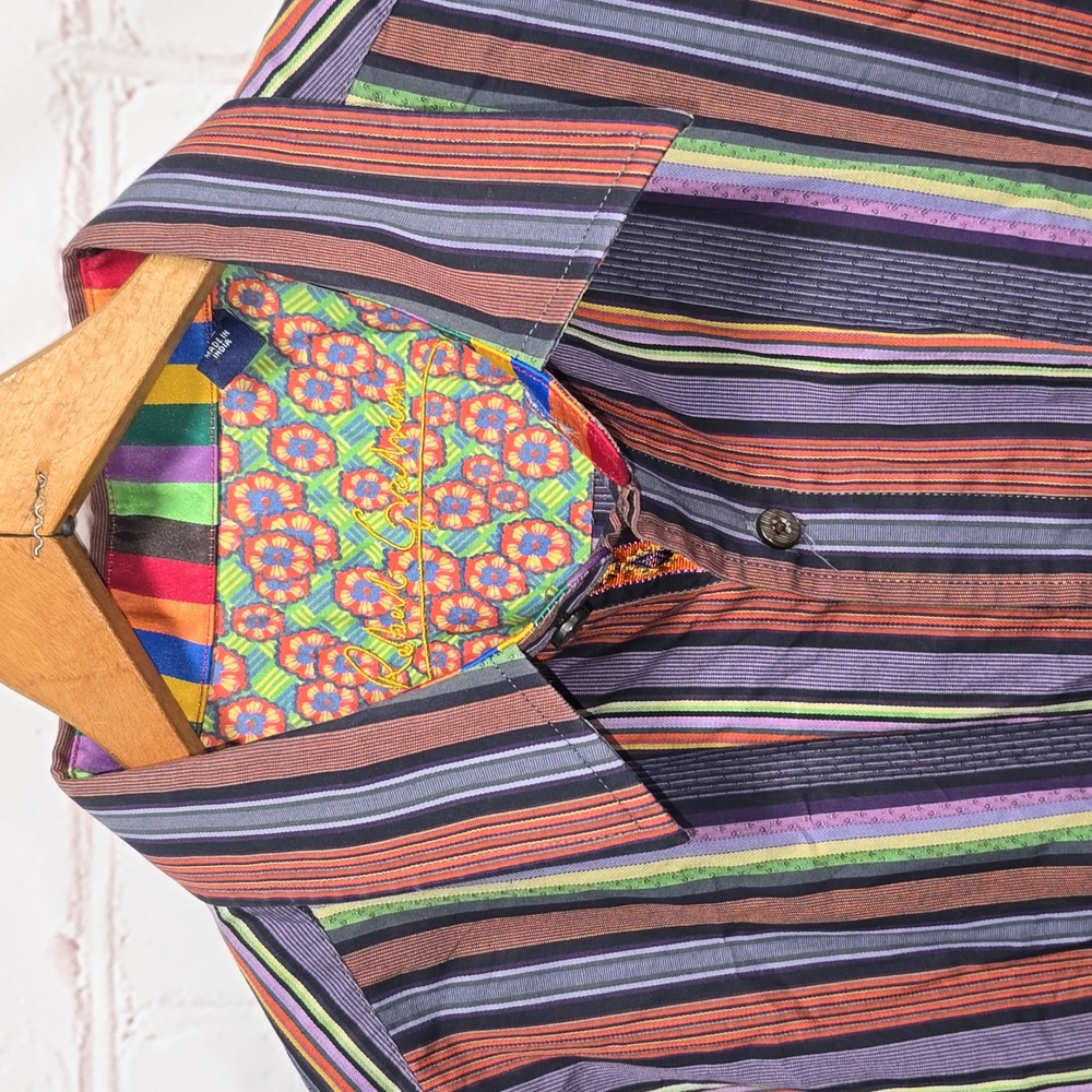 Robert Graham Multicolored Striped Button Down Men’s Shirt Size XL - Picture 3 of 12